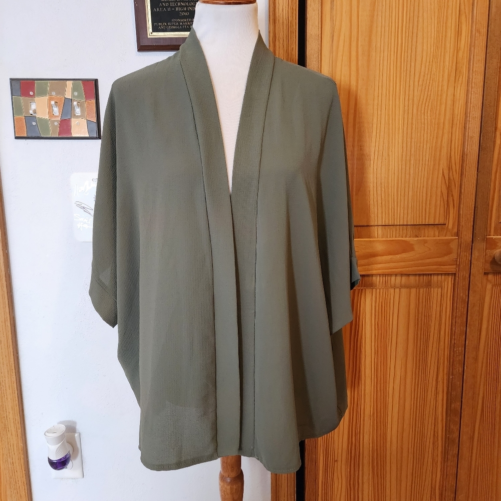 Olive Green Open Front Draped Cardigan OS